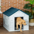 Load image into Gallery viewer, Plastic Dog House Outdoor Indoor, Weather-Resistant Dog Kennel, with Large Opening, for Large Dogs, 84.2 x 98.2 x 82cm - White and Blue