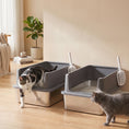 Charger l'image dans la visionneuse de la galerie, 2 Pack XL Stainless Steel Litter Box, Extra Large Metal Cat Litter Box High Sided for Big and Multiple Cats, Semi-Enclosed with Scoops, Anti-Urine Leakage