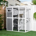 Load image into Gallery viewer, Wooden Cat Catio, 66.5"L Walk in Outdoor Cat House with PVC Weather Protection Roof, Multiple Platforms, Lockable Doors, Resting Condo, Observation Window, for 2 Cats