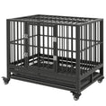 Load image into Gallery viewer, PawHut 36" Heavy Duty Dog Crate Metal Cage Kennel with Lockable Wheels, Double Door and Removable Tray, Gray