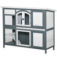 Load image into Gallery viewer, Rabbit Hutch Outdoor Guinea Pig Hutch 2 Tier Wooden Cage w/ Ramp, Divider, Openable Roof, 125 x 48 x 100cm - Grey