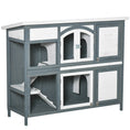Load image into Gallery viewer, Rabbit Hutch Outdoor Guinea Pig Hutch 2 Tier Wooden Cage w/ Ramp, Divider, Openable Roof, 125 x 48 x 100cm - Grey