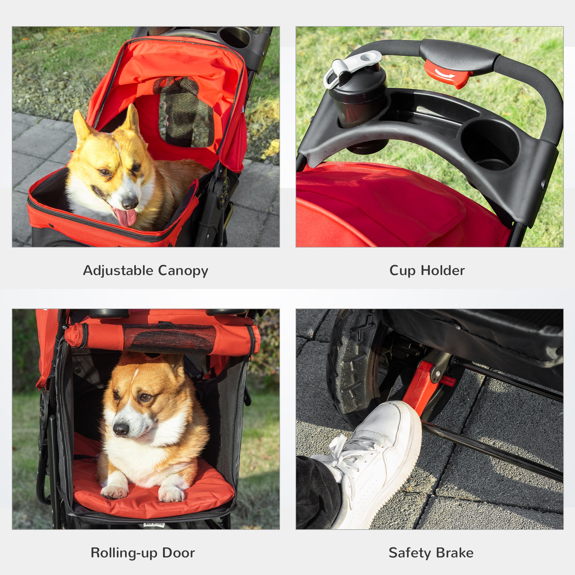 3 Wheel Dog Stroller, Folding Pet Stroller Jogger with Adjustable Canopy, Storage Basket, Mesh Window, Cupholder, for Small Dogs & Cats, Red