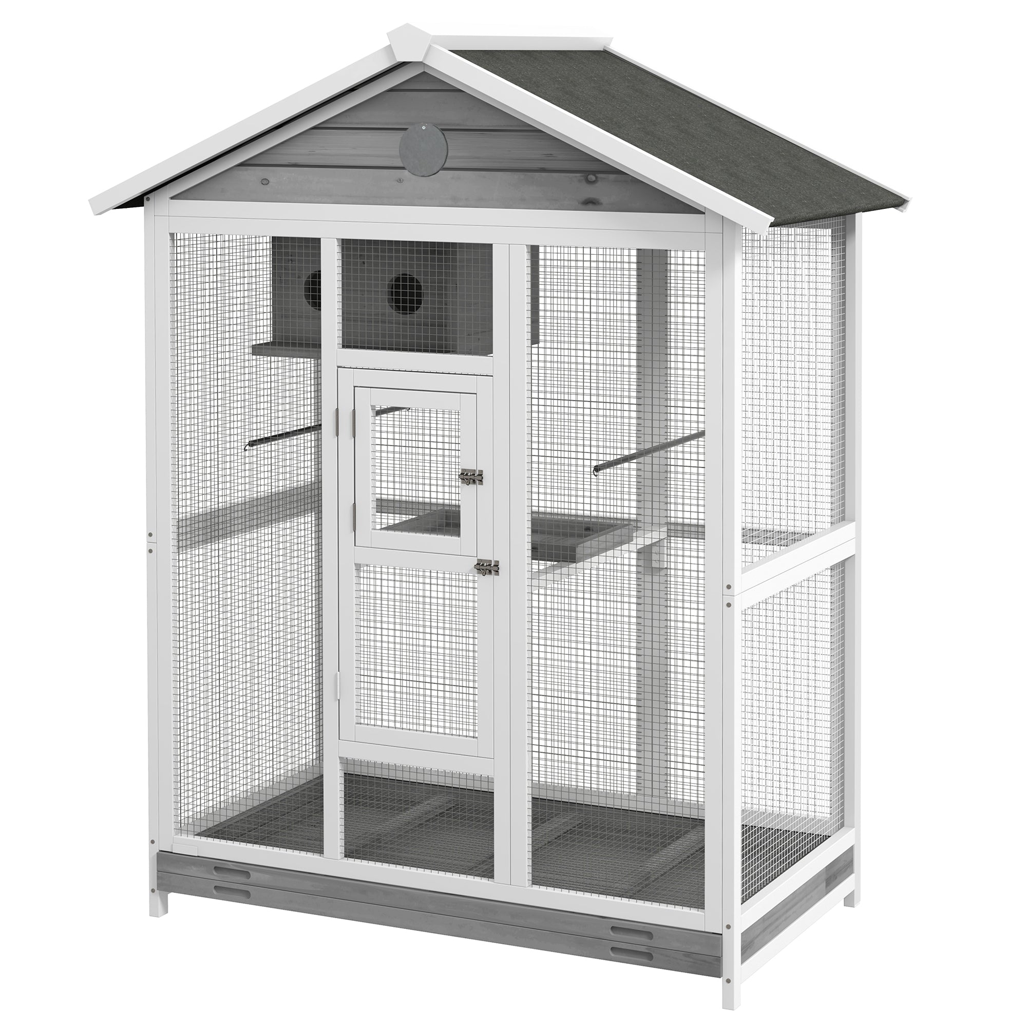 65" Bird Cage Large Wooden Aviary for Canary with Standing Pole Nest Slide-out Tray, for Indoor Outdoor, Grey