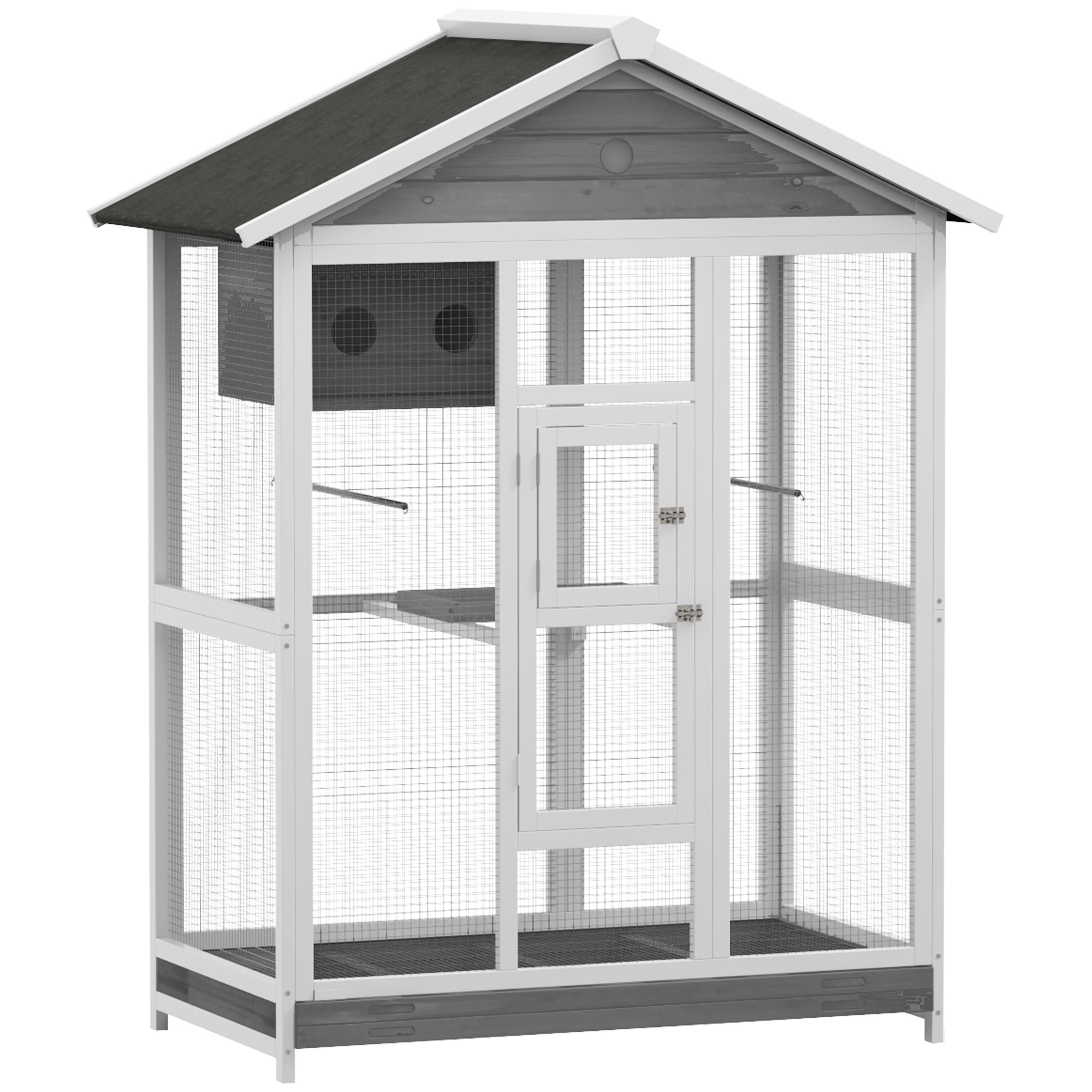 65" Bird Cage Large Wooden Aviary for Canary with Standing Pole Nest Slide-out Tray, for Indoor Outdoor, Grey