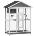 Load image into Gallery viewer, PawHut 64.5" Wooden Bird Cage Aviary, Flight Cage with 4 Perches, Nest and Slide-Out Tray for Indoor/Outdoor, Gray