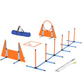 Load image into Gallery viewer, Dog Agility Equipment, 7-Piece Pet Agility Training Set with Weave Poles, Jump Ring, Hurdle, Pause Box, Bag, Obstacle Training Course Kit, Orange