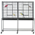 Load image into Gallery viewer, 65" Double Rolling Metal Bird Cage with Divider, Large Parrot Cage for Parakeet, Canaries, Lovebirds, Budgie, Finch, with Detachable Rolling Stand, Storage Shelf, Wood Perch & Food Container