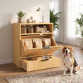 Load image into Gallery viewer, Dog Feeding Station with Storage, Hidden Pet Feeding Station with 2 Elevated Bowls, Tilt Out Storage Cabinet, Slow Feeder Mat, Dog Food Storage Cabinet for Small Medium, Oak