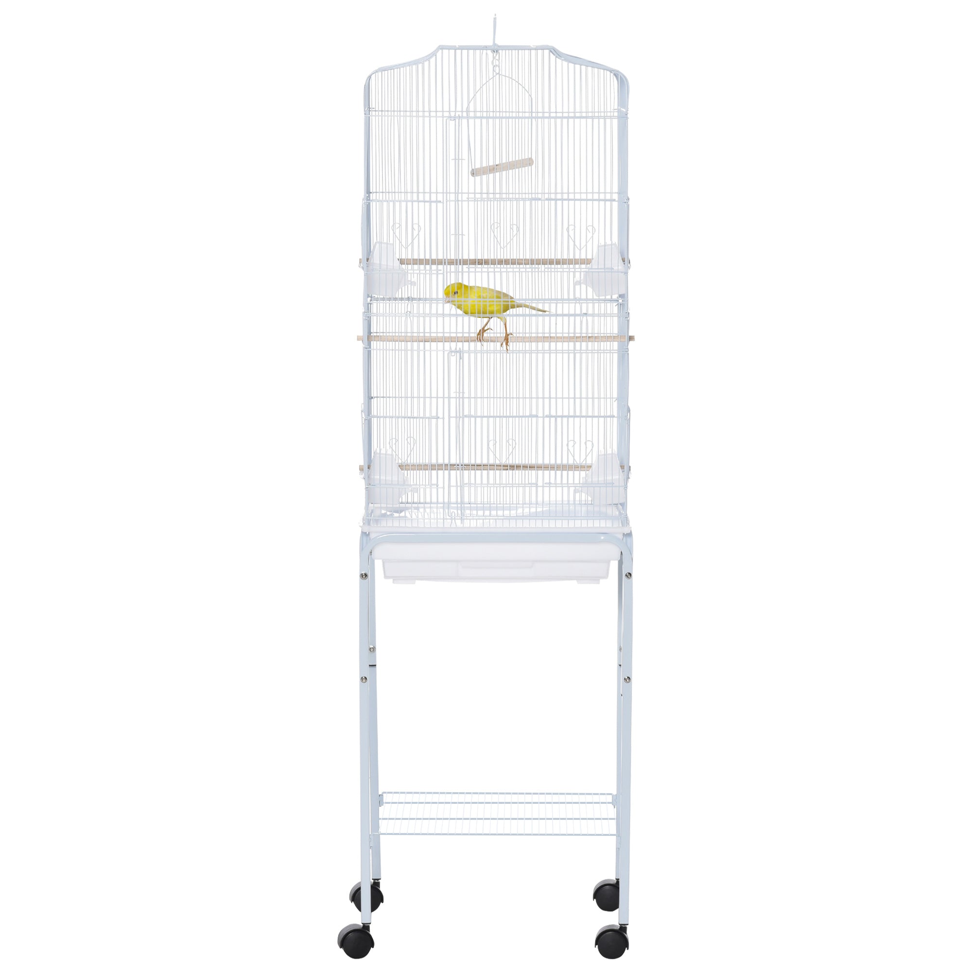 Bird Cage Budgie Cages for Finch Canary Parakeet with Stand Wheels Slide-out Tray Accessories Storage Shelf, White 46.5 x 36 x 157 cm