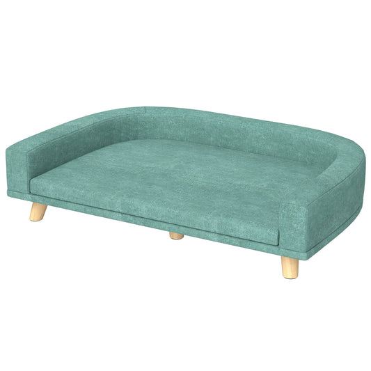PawHut Dog Sofa Couch, Pet Bed with Comfortable Luxury Cushion, Washable Cover, Wooden Legs, Anti-slip Mat for Large Dogs, Cats, Kittens, Green