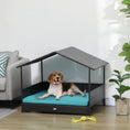 Load image into Gallery viewer, Rattan Dog House Outdoor with Shade Canopy, Elevated Wicker Dog Bed with Soft Cushion Washable Cover, for Medium Large Dogs, Blue