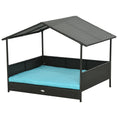 Load image into Gallery viewer, Rattan Dog House Outdoor with Shade Canopy, Elevated Wicker Dog Bed with Soft Cushion Washable Cover, for Medium Large Dogs, Blue