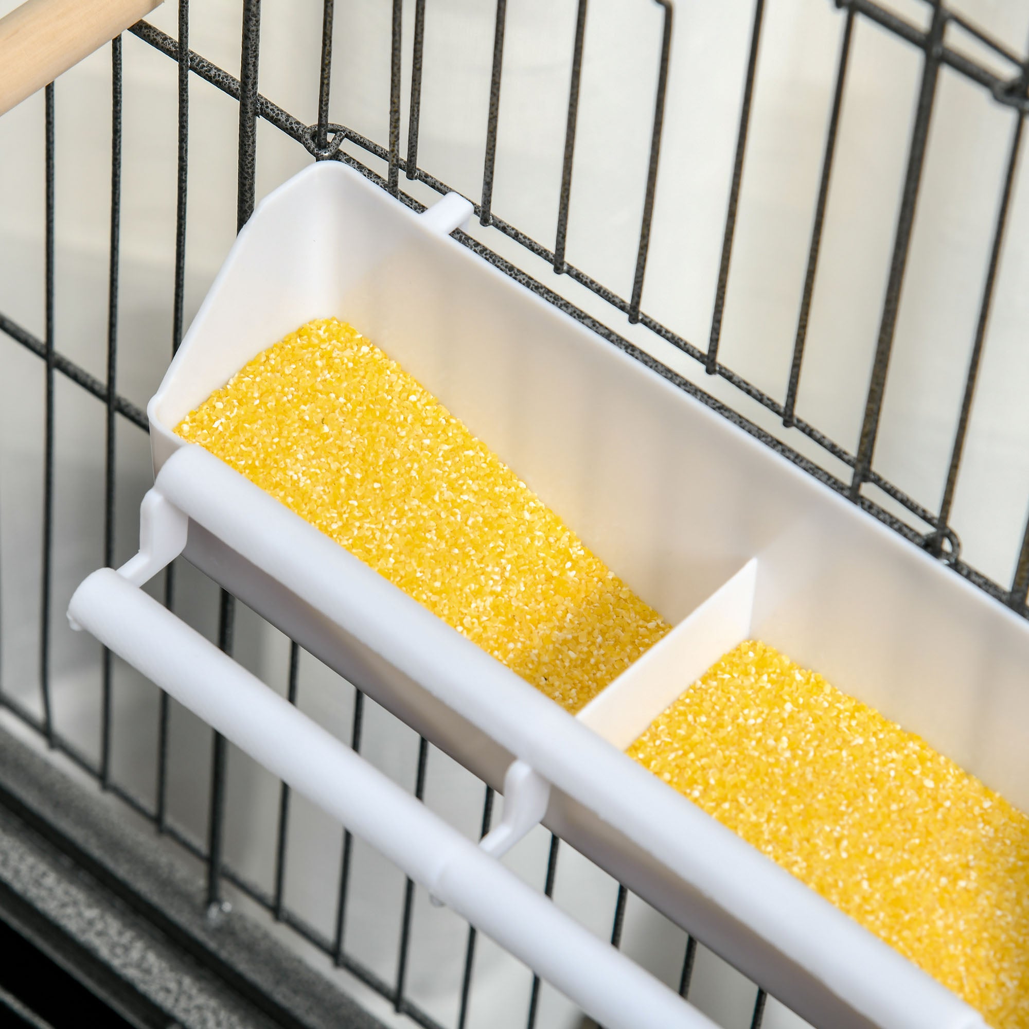 52" Large Rolling Steel Bird Cage Bird House with Rolling Stand, Storage Shelf, Wood Perch, Food Container, Dark Grey