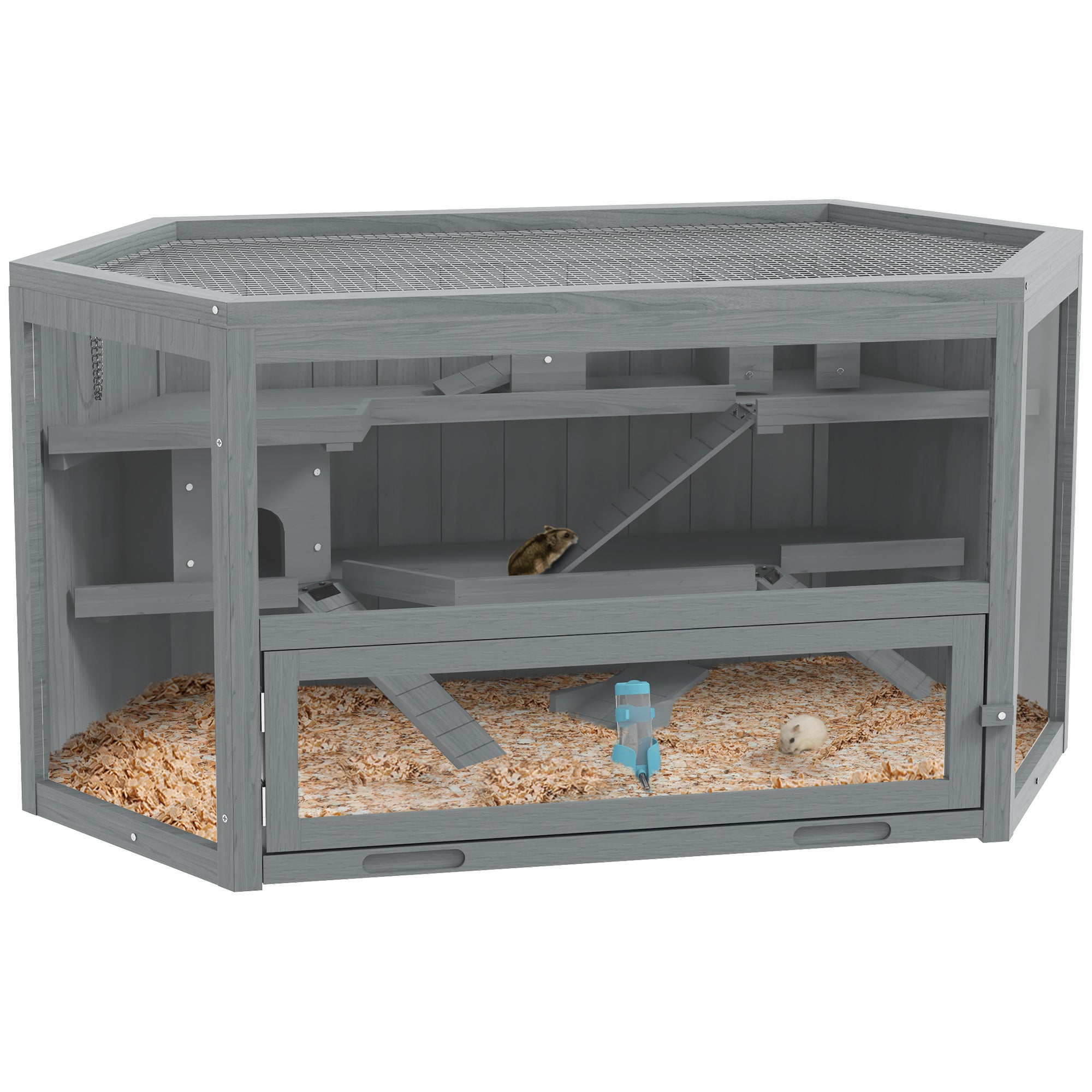 Picture of PawHut Panorama Natural Hamster Habitat Wide Hexagon 3-Tier Design 115 ...