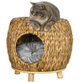 Gallery viewerに画像を読み込む, Wicker Cat Bed, Rattan Kitten Bed with Washable Cushion, Elevated Pet Bed for Indoor Cats, Light Brown