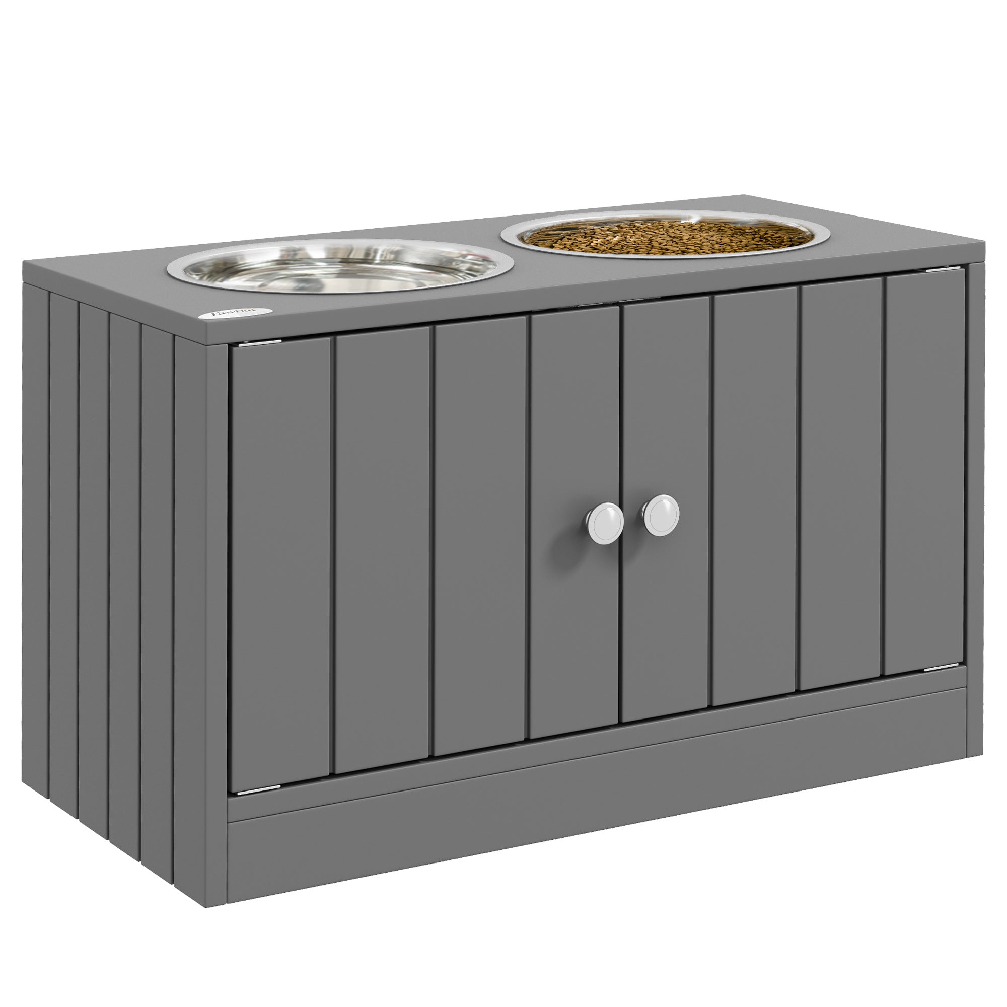 PawHut Large Elevated Dog Bowls with 44L Storage Cabinet, Raised Pet Food Bowl Stand & Feeding Station, Gray