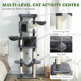Load image into Gallery viewer, Cat Tree, 69" Cat Tower for Indoor Kittens, Multi-Level Tower with 2 Condos, Scratching Posts, 2 Hammocks, Perches, Pompoms for Multiple Kitties, Dark Grey