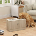 Load image into Gallery viewer, Elevated Dog Bowls with Storage Cabinet, Raised Dog Bowl Stand, Dog Feeding Station with Slow Feeder & Non-Slip, for Large Pets, Oak