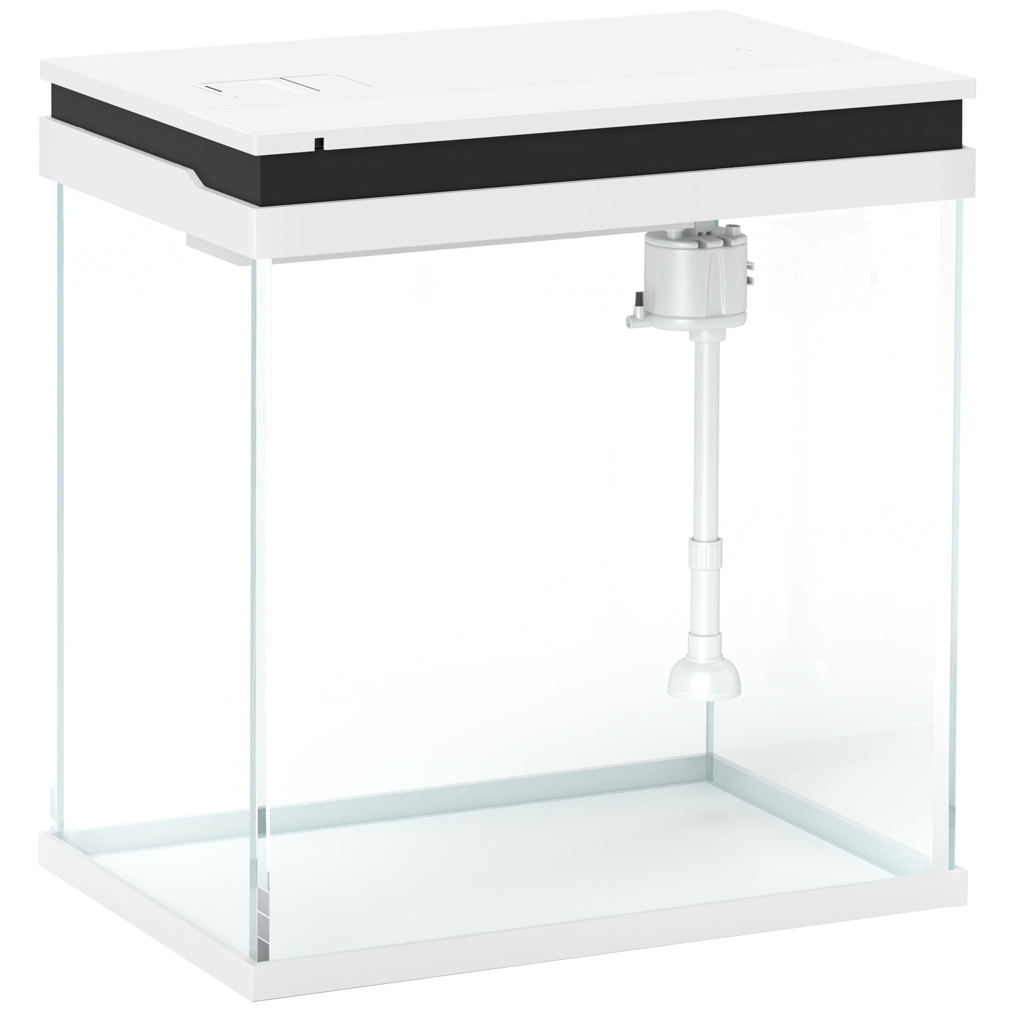 Fish Tank, 14L Glass Aquarium with Filter System, LED Lights, Water Pump, Betta Fish Tank for Goldfish, Shrimps, White