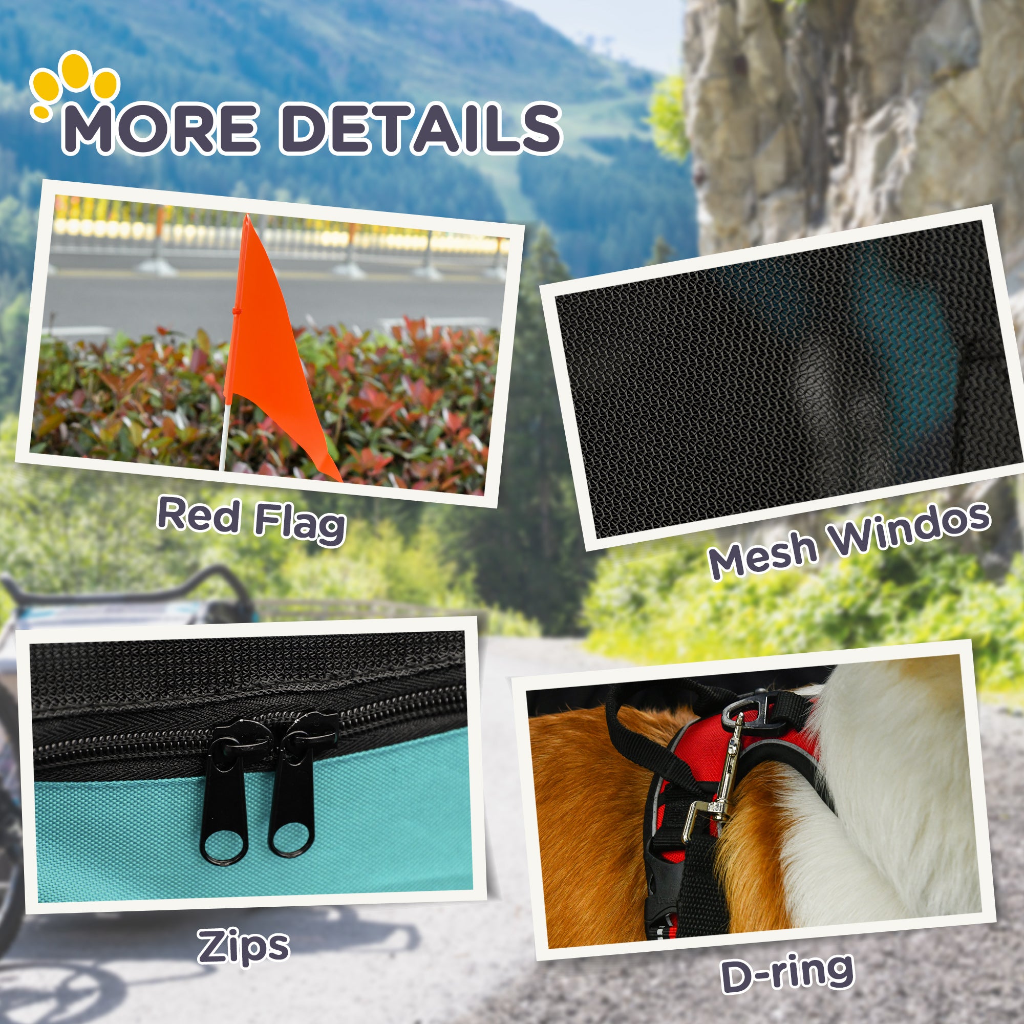 Aosom Dog Bike Trailer, Pet Wagon Bicycle Trailer with Easy Folding Cart Frame, 20" Large Rubber Wheels, 3 Entrances, Mesh Screen, Pet Bike Trailer for Off-Road & Travel, Green and Gray