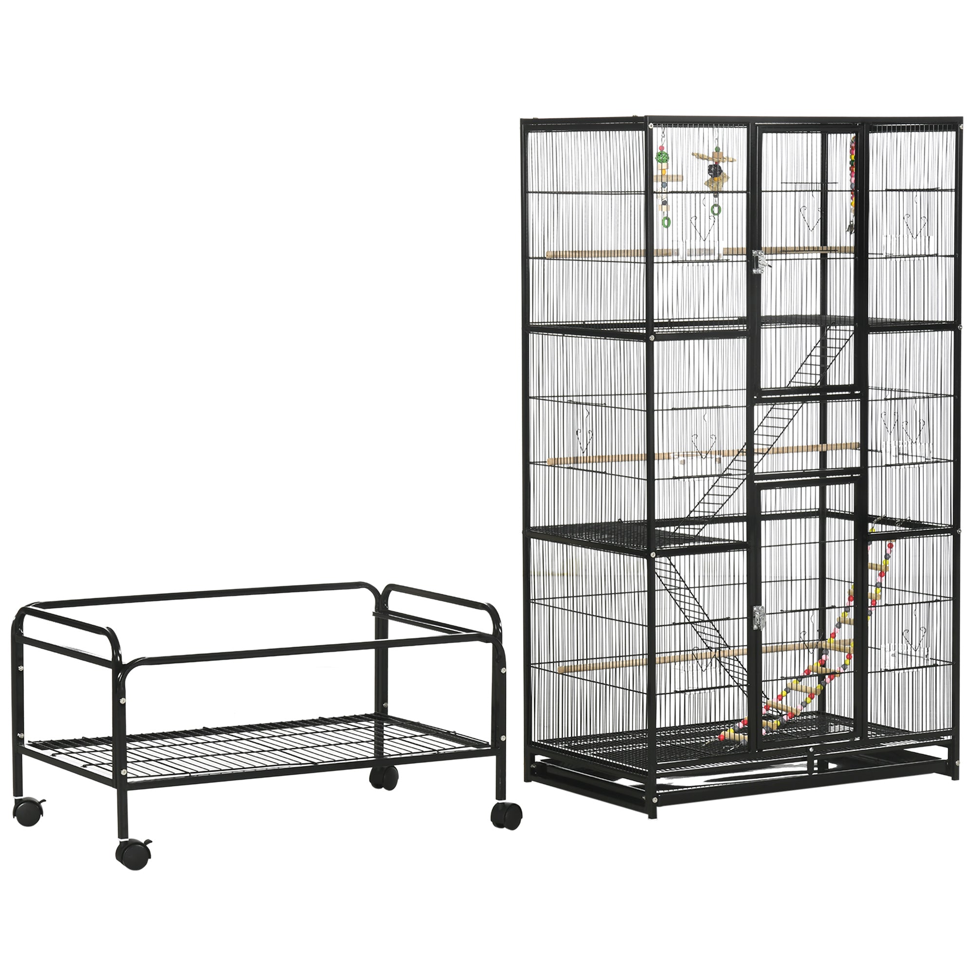 71" Bird Cage, 3 Tier Large Parrot Cage with Wheels, Perches, Ramp, Storage Shelf, Toys for Canaries, Finches, Cockatiels, Parakeets, Black
