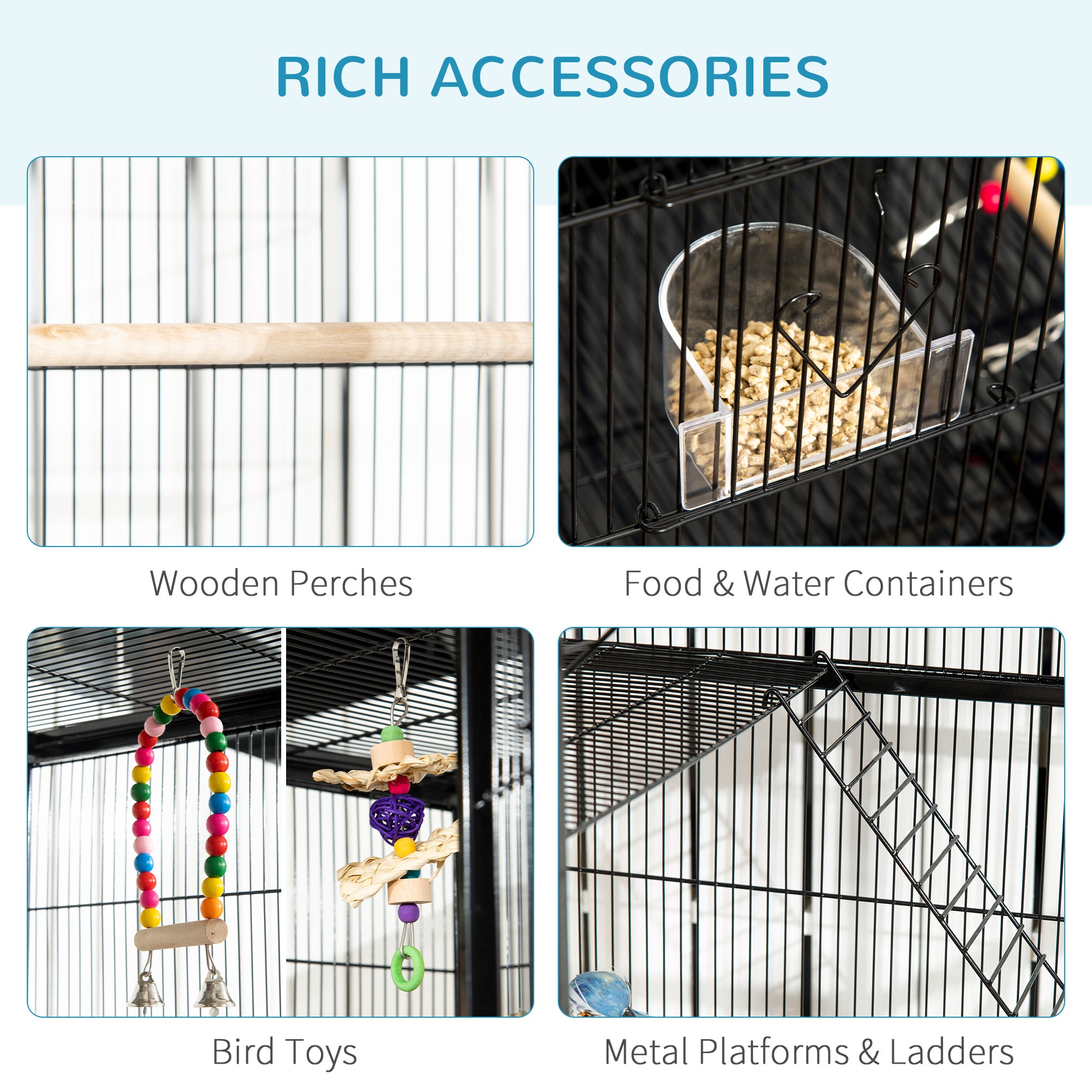 71" Bird Cage, 3 Tier Large Parrot Cage with Wheels, Perches, Ramp, Storage Shelf, Toys for Canaries, Finches, Cockatiels, Parakeets, Black
