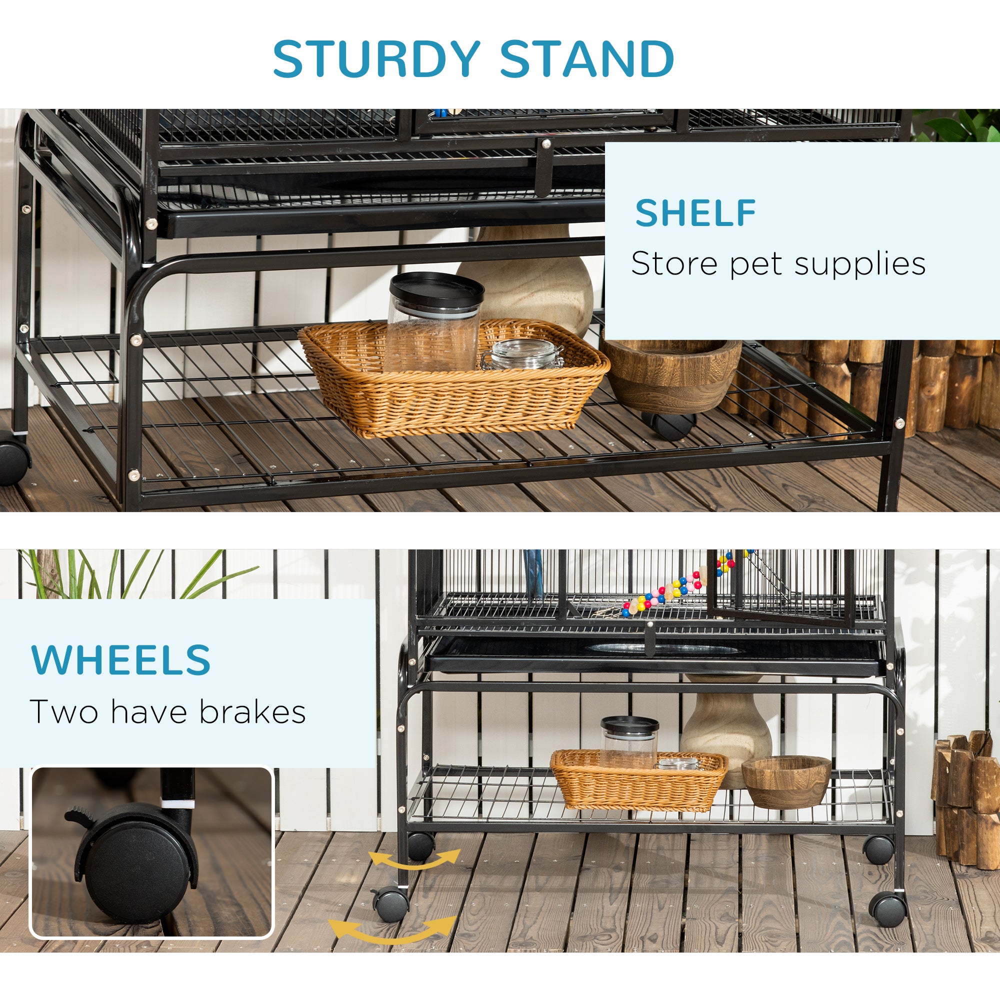 71" Bird Cage, 3 Tier Large Parrot Cage with Wheels, Perches, Ramp, Storage Shelf, Toys for Canaries, Finches, Cockatiels, Parakeets, Black