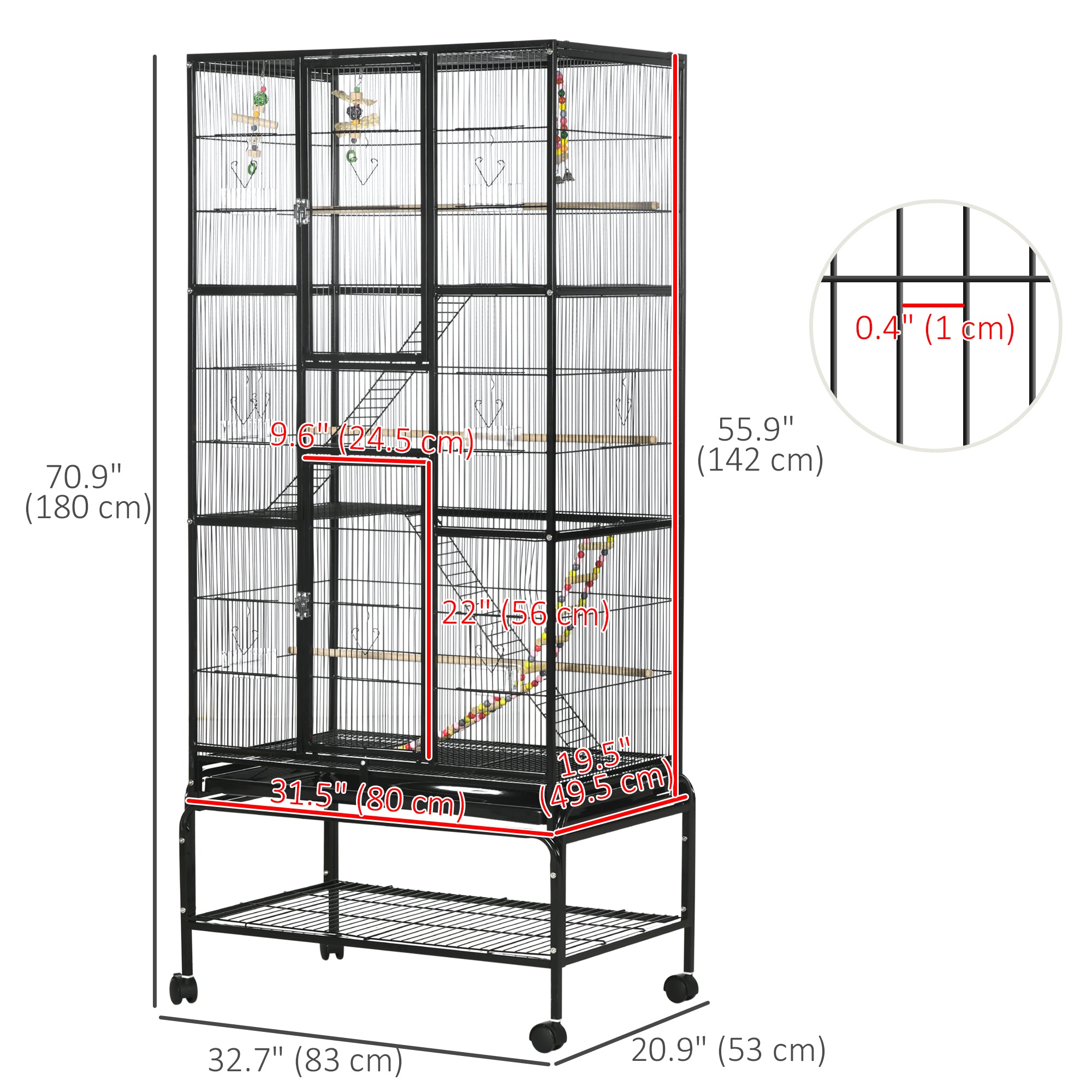 71" Bird Cage, 3 Tier Large Parrot Cage with Wheels, Perches, Ramp, Storage Shelf, Toys for Canaries, Finches, Cockatiels, Parakeets, Black