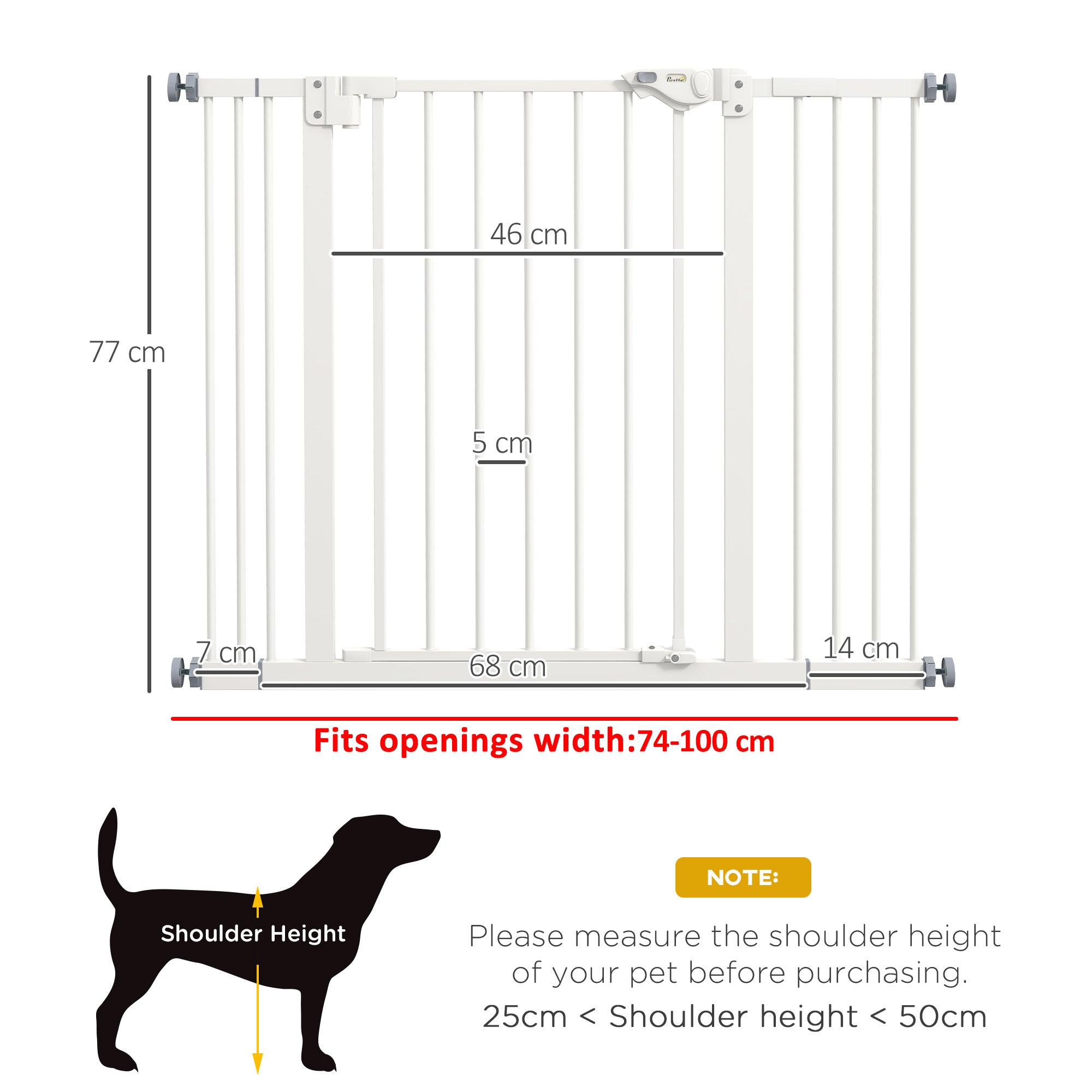 Dog Gate Stair Gate Pressure Fit Pets Barrier Auto Close for Doorway Hallway, 74-100cm Wide Adjustable, White