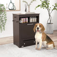 Load image into Gallery viewer, PawHut Dog Feeding Station, Dog Food Storage Pet Feeder Cabinet Container with Dog Raised Bowls and Hanger for Feeding & Watering Supplies, Brown
