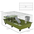 Load image into Gallery viewer, PawHut 47"L Small Animal Cage, Rolling Bunny Cage, Guinea Pig Cage with Food Dish, Water Bottle, Hay Feeder, Platform, Ramp for Ferret Chinchilla, Green