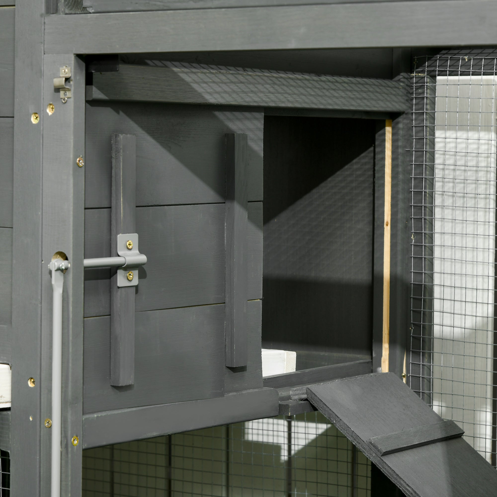 PawHut 118" Extra Large Chicken Coop with Asphalt Roof, Wooden Hen Run with Slide-Out Tray and Nesting Box, Chicken Hutch for 3-6 Chickens, Gray