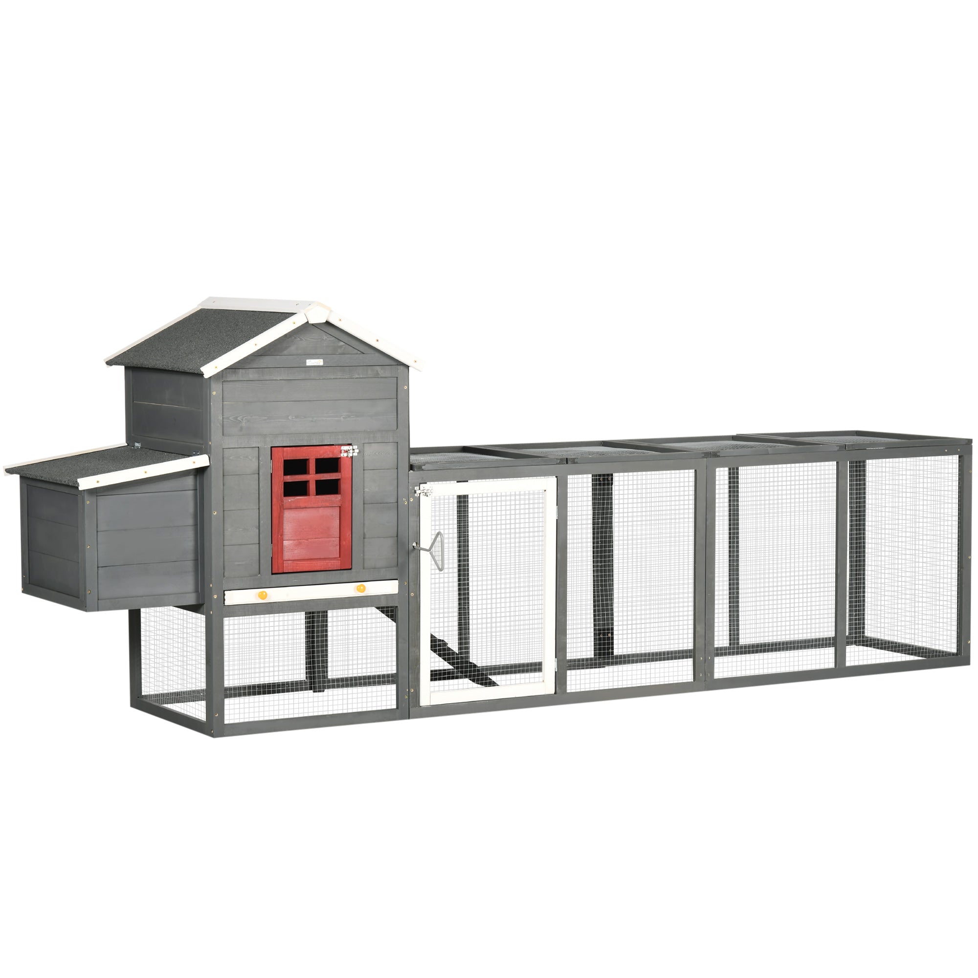 PawHut 118" Extra Large Chicken Coop with Asphalt Roof, Wooden Hen Run with Slide-Out Tray and Nesting Box, Chicken Hutch for 3-6 Chickens, Gray
