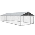 Load image into Gallery viewer, PawHut Large Dog Kennel Outside, Heavy Duty Dog Cage with Waterproof Cover, Outdoor Fence Dog Run with Galvanized Chain Link, Secure Lock, 19.7' x 7.5' x 4.9'