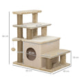 Load image into Gallery viewer, Dog Steps for Bed, 4 Step Pet Stairs with Cat House, Detachable Cover, Jute Scratching Post, Cat Climb ladder for Sofa w/ Hanging Balls - Beige