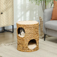 Load image into Gallery viewer, Cat Condo Barrel, 2-Storey Cat Tree Tower with Top Perch and 2 Hideaways, 2 Entrances, 3 Cushions, for Indoor Kittens, Light Brown