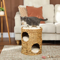 Load image into Gallery viewer, Cat Condo Barrel, 2-Storey Cat Tree Tower with Top Perch and 2 Hideaways, 2 Entrances, 3 Cushions, for Indoor Kittens, Light Brown