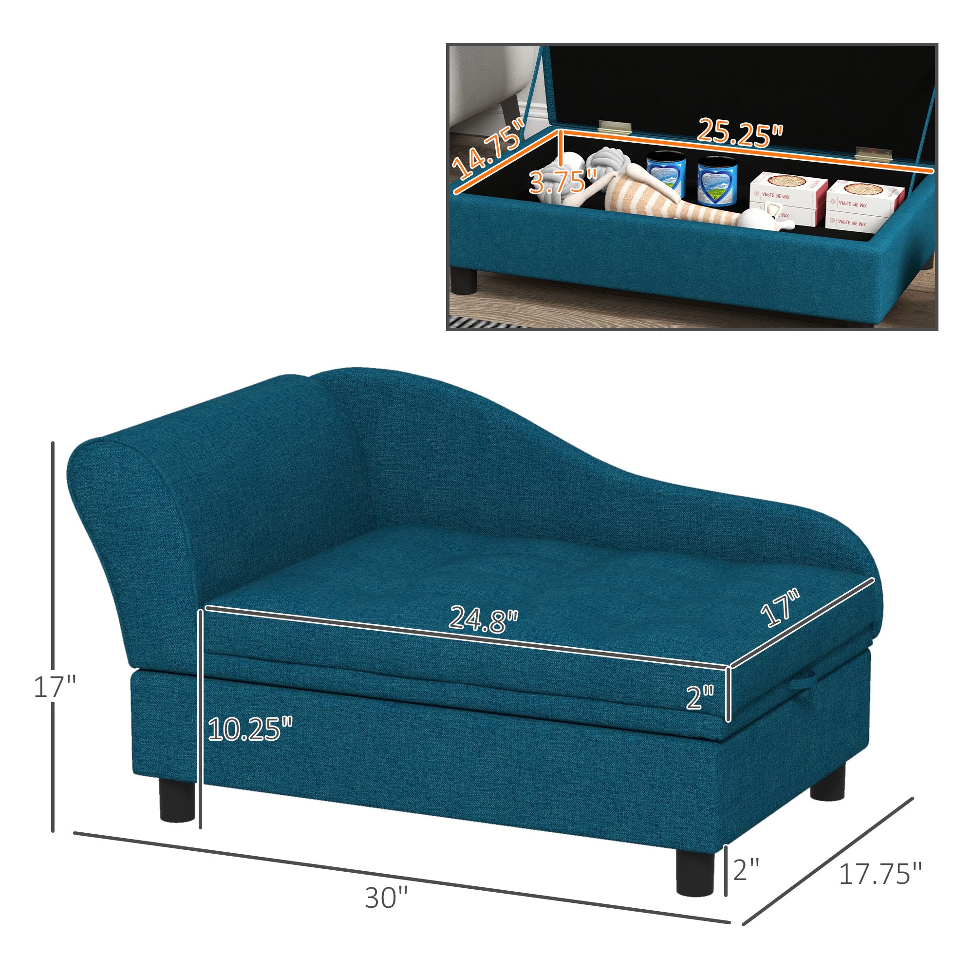 PawHut Pet Sofa, Dog Couch, Elevated Pet Bed for Small Dogs, with Hidden Storage, Soft Tufted Cushion, Dark Blue