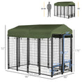 Load image into Gallery viewer, Outdoor Dog Kennel, Run, Large Wire Steel Fence, Lockable Pet Playpen Enclosure, with Water-, UV-Resistant Canopy Top, Door, Rotating Bowl Holders, 8ft x 4ft x 6ft, Green