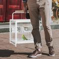 Load image into Gallery viewer, Bird Travel Carrier Cage for Parrots Conures African Grey Cockatiel Parakeets with Stand Perch, Stainless Steel Bowls, Pull Out Tray, White