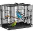 Charger l'image dans la visionneuse de la galerie, Foldable Bird Cage, Metal Bird Travel Carrier Cage with Wood Perch, Food Bowls, Slide-Out Tray and Handle for Canaries, Finches, Lovebirds, Parakeets, Black
