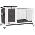 Charger l'image dans la visionneuse de la galerie, Wooden Rabbit Hutch, Indoor Outdoor Guinea Pig Cage with Pull-Out Tray, Asphalt Openable Roof, Small Animal Cage on Wheels with Run, Dark Grey