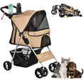 Load image into Gallery viewer, Dog Stroller, One-click Folding Pet Stroller with Cup Holder, 4 Wheels Travel Carrier w/ Brakes, 360° Swiveling Front Wheels, Storage Basket, for XS/Small Dogs Cats, Coffee