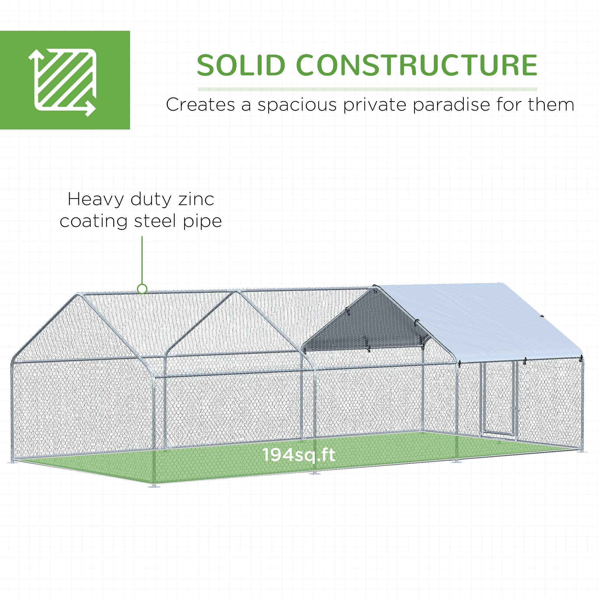 PawHut Large Chicken Coop Metal Chicken Run with Waterproof and Anti-UV Cover, Spire Shaped Walk-in Fence Cage Hen House for Outdoor and Yard Farm Use, 1.3" Tube Diameter, 9.8' x 19.7' x 6.4'