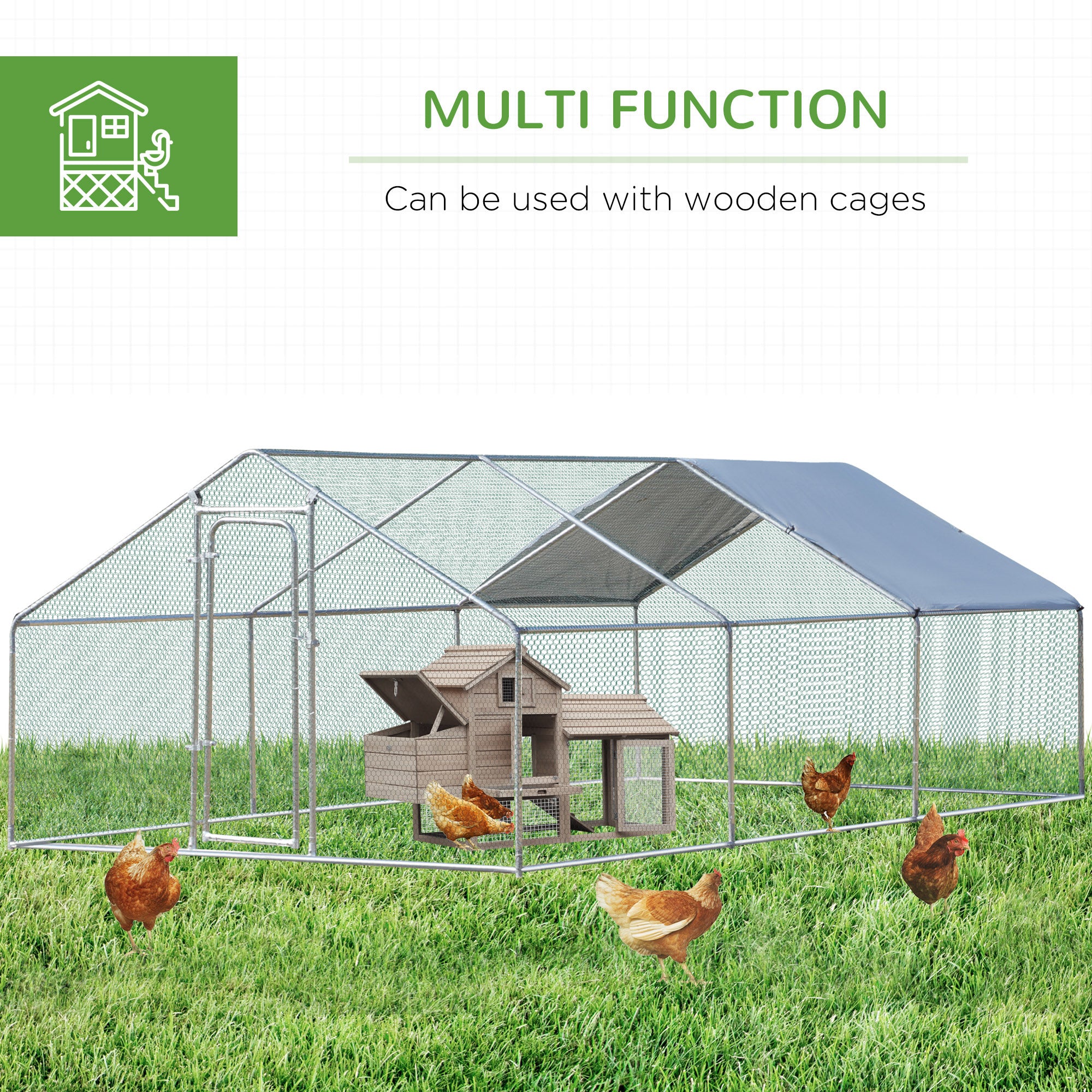 PawHut Large Chicken Coop Metal Chicken Run with Waterproof and Anti-UV Cover, Spire Shaped Walk-in Fence Cage Hen House for Outdoor and Yard Farm Use, 1.3" Tube Diameter, 9.8' x 19.7' x 6.4'