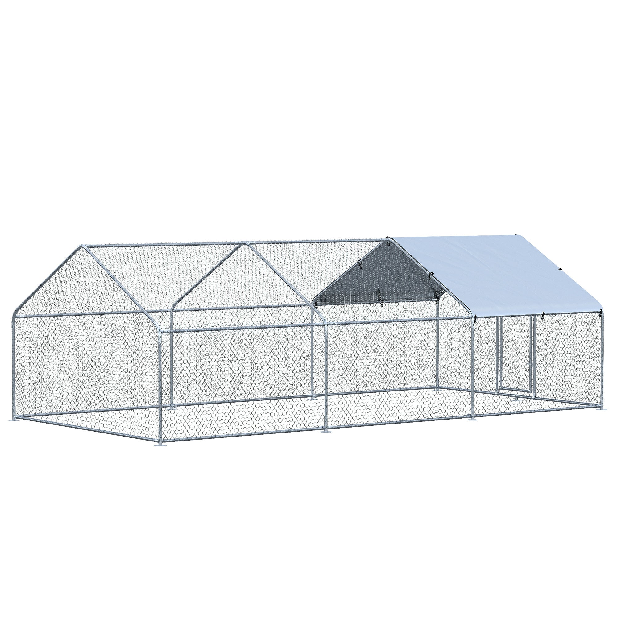 PawHut Large Chicken Coop Metal Chicken Run with Waterproof and Anti-UV Cover, Spire Shaped Walk-in Fence Cage Hen House for Outdoor and Yard Farm Use, 1.3" Tube Diameter, 9.8' x 19.7' x 6.4'