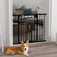 Load image into Gallery viewer, 30"H Tall Dog Gate, Pet Gate with Cat Door, Auto-Close Pressure-Mounted Steel Safety Gate Barrier, Double Locking for Doorways Hallways Stairs, Fits 29"-39.4"W, Black