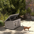 Load image into Gallery viewer, Outdoor Wooden Cat House, Elevated Cat Shelter Kennel, Pet Play House with Openable Top, Asphalt Roof, Window, 87 x 52 x 44 cm, Grey