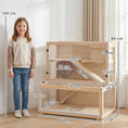 Load image into Gallery viewer, Wooden Hamster Cage, Large Gerbil Cage with Hut, Wheel, Ramps, 3 Tier Small Animal Habitat with Removable Viewing Panels, 80 x 50 x 84 cm, Natural